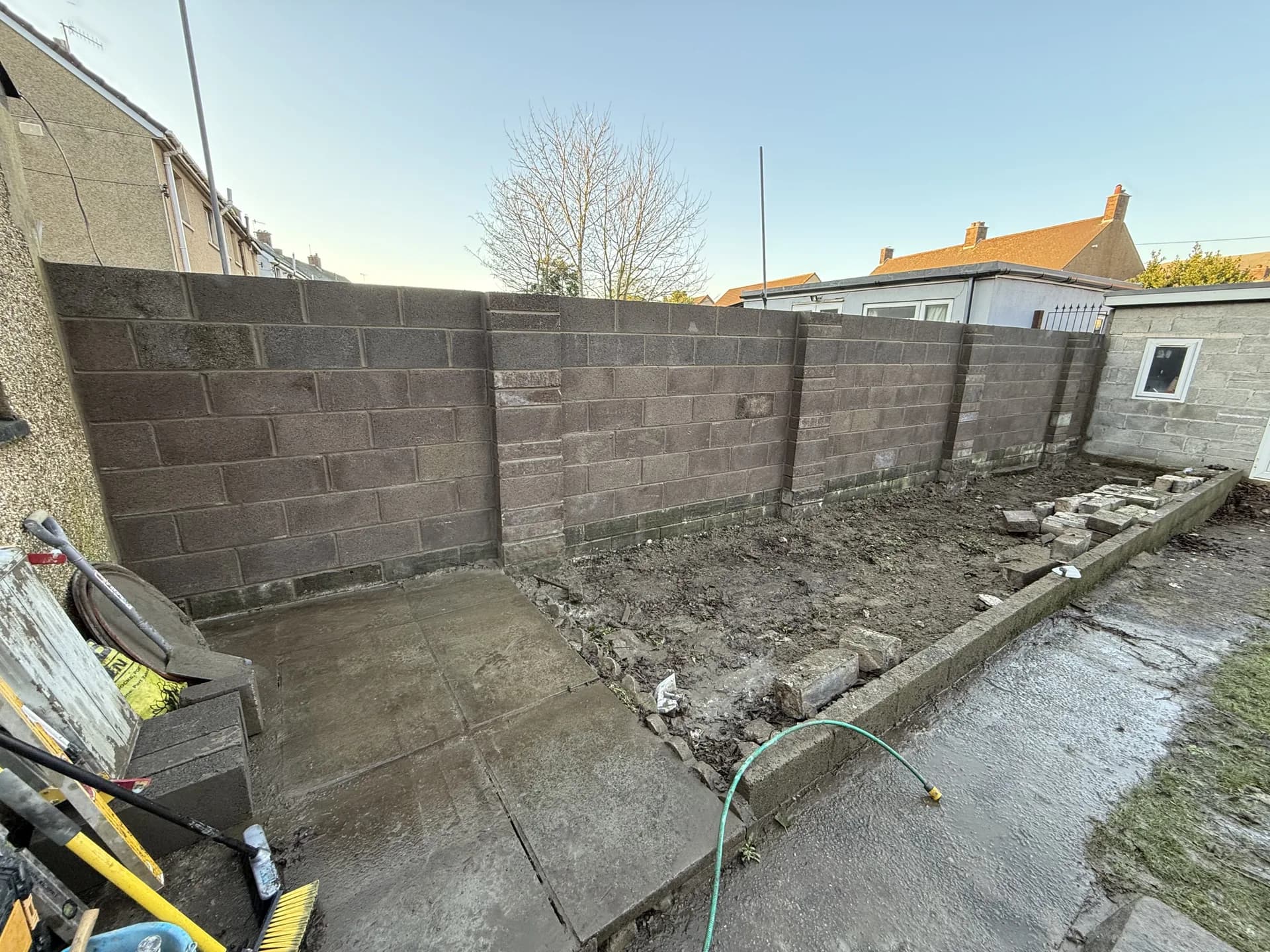 Blockwork retaining wall in rear garden by Reynolds Brickwork in Port Talbot
