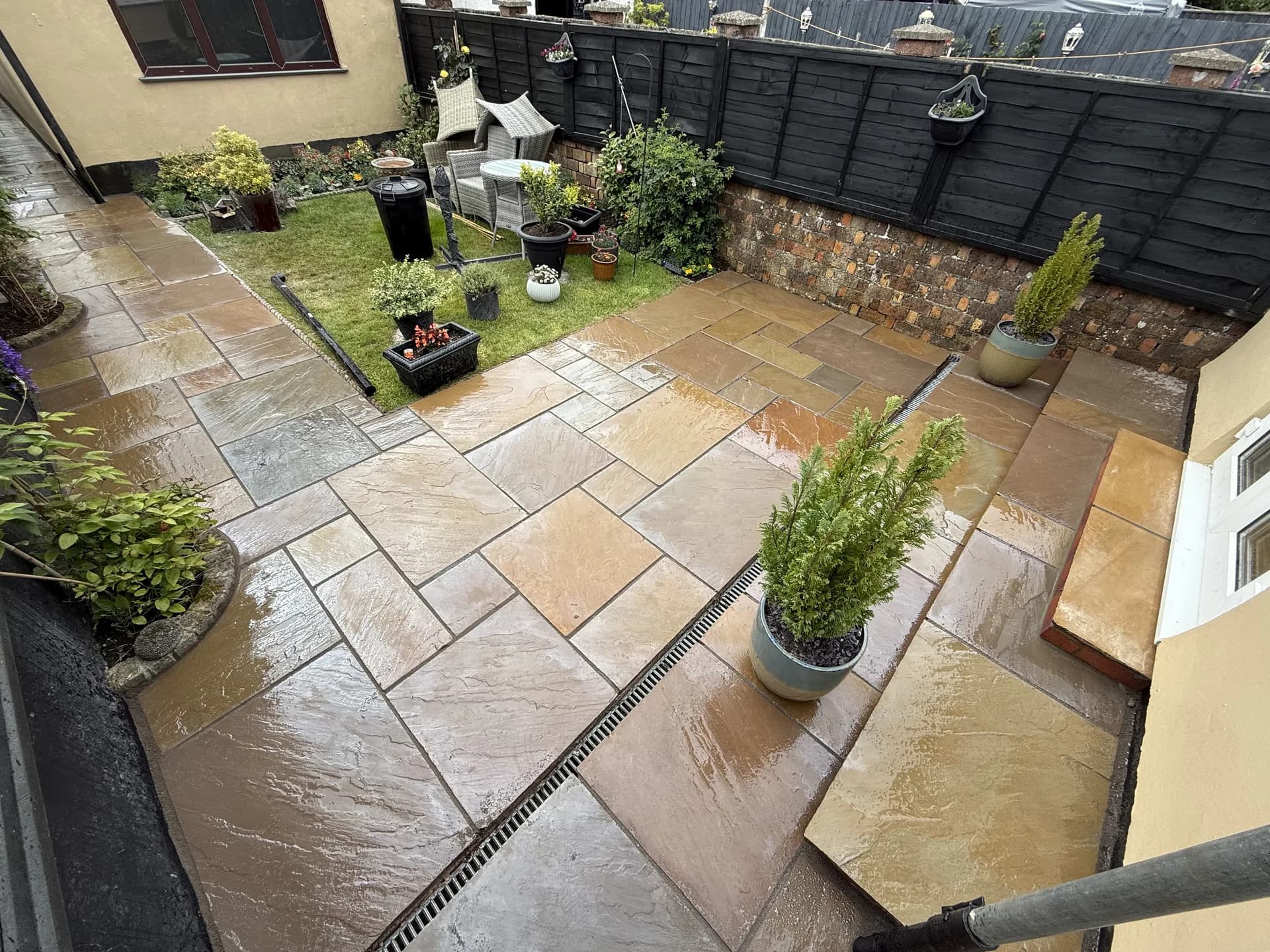 Indian stone patio courtyard garden landscaping by Reynolds Brickwork in Cardiff