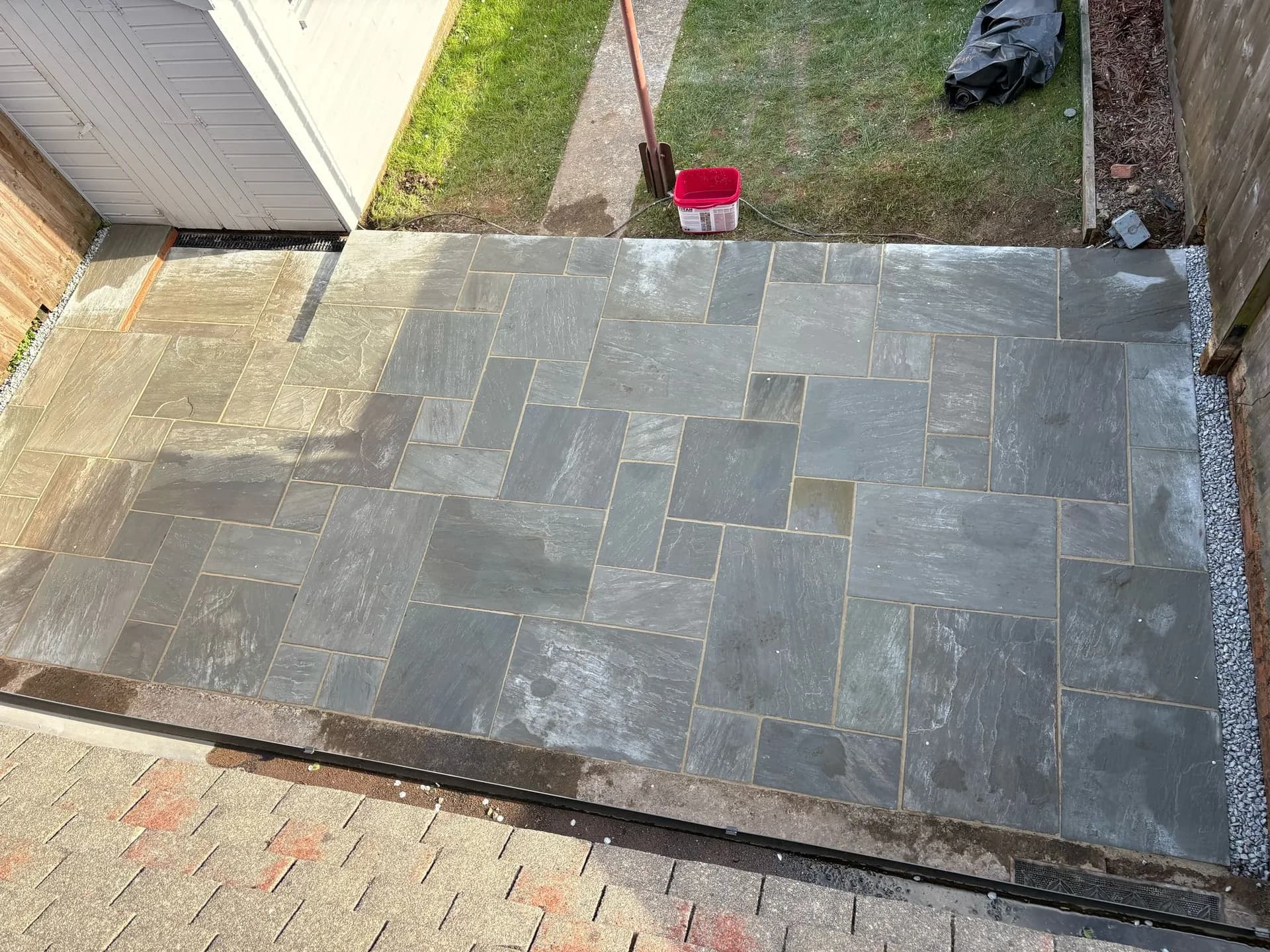 Indian stone patio installation by Reynolds Brickwork in Bridgend