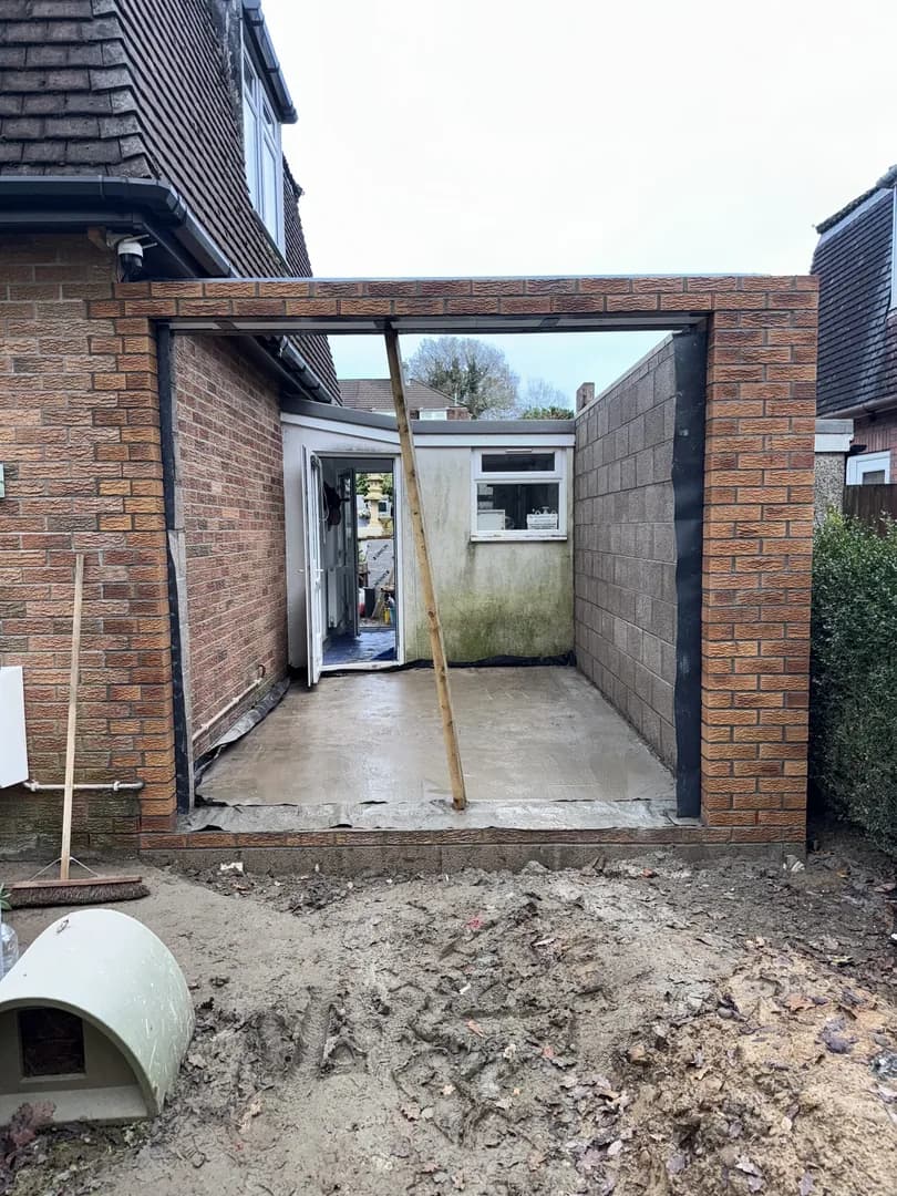 Single storey brick extension in progress by Reynolds Brickwork in Maesteg